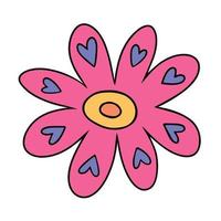 vector illustratie van roze retro stijl bloem met harten. funky primitief bloem illustratie. wijnoogst stijl Jaren 70