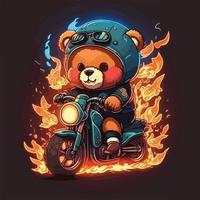 schattig illustratie van een beer rijden een motor met een brandend brand vector