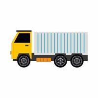 wagenpark van logistieke vrachtwagens. vrachtvrachtwagen in geel geïsoleerd op witte achtergrond. levering dienstverleningsconcept. vectorillustratie in een platte cartoon-stijl vector