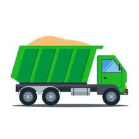groene vrachtwagen met zand. bouw transport. platte vectorillustratie. vector