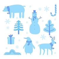 set van schattige cartoon kerst. een beer, rendier, sneeuwman en pinguïn. onderdeel van kerst achtergronden collectie. kan worden gebruikt voor behang, opvulpatronen, oppervlaktestructuren, stoffenprints. vector