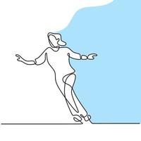doorlopende lijntekening van schaatsen meisje. mooie vrouw schaatser spelen tijdens het dansen in het ijsgebied geïsoleerd op een witte achtergrond. winter buitenactiviteiten concept hand getekend minimalisme ontwerp vector