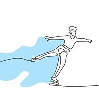 doorlopende lijntekening van schaatsen man. energieke man speelt schaatser tijdens het dansen in het ijsgebied geïsoleerd op een witte achtergrond. winter buitenactiviteiten concept hand getekend minimalisme ontwerp vector