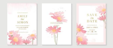 luxe bruiloft uitnodiging kaart achtergrond vector. elegant hand- getrokken waterverf botanisch wilde bloemen structuur sjabloon achtergrond. ontwerp illustratie voor bruiloft en vip Hoes sjabloon, spandoek. vector