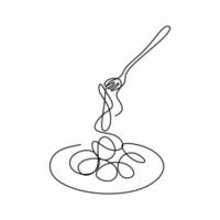 enkele ononderbroken lijntekening van heerlijke spaghetti met vork. Italië pasta noodle restaurant concept hand tekenen lijntekeningen ontwerp vectorillustratie voor café, winkel of eten bezorgservice vector