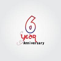 6 jaar verjaardag viering logo. verjaardagslogo met rode en blauwe kleur geïsoleerd op een grijze achtergrond, vector design voor feest, uitnodigingskaart en wenskaart