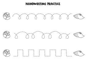 traceren lijnen voor kinderen. schattig schelpen. schrijven oefening. vector