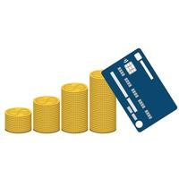 bank kaart en stapels van gouden dollar munten. de concept van besparing geld, besparingen, digitaal geld, aanvullen een bank account vector