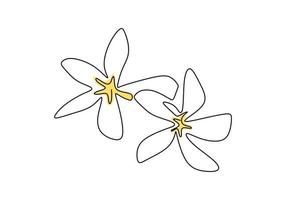 mooie bloem één lijn doorlopende tekenstijl. jasmijn balinees bloem minimalistisch ontwerp. verse schoonheid jasmijn bloem voor tuin logo geïsoleerd op een witte achtergrond. vector illustratie
