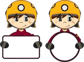 uk tekenfilm brandweerman karakter met teken vector