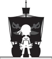 tekenfilm roekeloos piraat met schip in silhouet vector