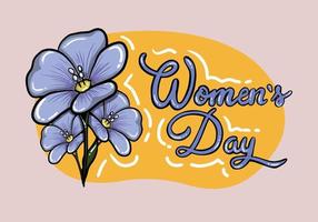 vrouwen dag illustratie met mooi hand- getrokken blauw bloemen, handgeschreven vrouwen dag tekst voor banier, poster, sociaal media, advertentie of groet kaart. vector