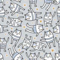 grappige kat in verschillende yogahoudingen. gezonde schattige dieren stripfiguur. trendy modeprints, briefpapier voor dieren, cadeaupapier voor kattenvrienden, behang. vector naadloze patroon