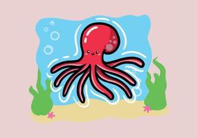 hand- getrokken roze Octopus tekenfilm karakter. schattig Octopus illustratie, zee leven vector