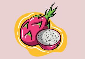 hand- getrokken, besnoeiing voor de helft en geheel draak fruit, zomer tropisch fruit, tekenfilm vlak icoon, vector illustratie schetsen geïsoleerd Aan wit achtergrond