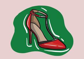 hand- getrokken vector illustratie van elegant modieus rood vrouwen schoen met hoog hiel- geïsoleerd Aan achtergrond