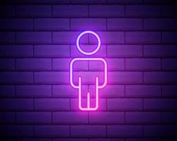 mannelijke silhouet neon licht pictogram. heren wc deur gloeiende teken. herenkleding warenhuis. vector geïsoleerde illustratie geïsoleerd op bakstenen muur