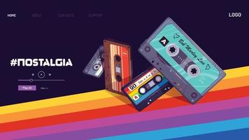 cassette tekenfilm landen bladzijde, ux ontwerp, cassettes Aan regenboog pad vector