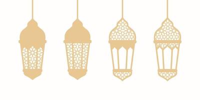 reeks van luxe gouden Arabisch lantaarn met Islamitisch patroon. gouden lantaarn, lamp lijn pictogrammen. Arabisch ontwerp element. Islam decoratie. groet guirlande. moslim festival. vector illustratie.