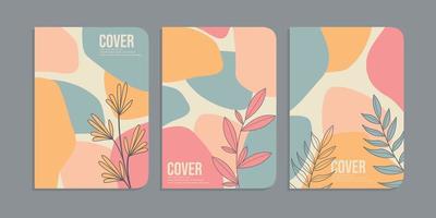 reeks van boek Hoes ontwerpen met hand- getrokken bloemen decoraties. abstract retro botanisch achtergrond. grootte a4 voor notitieboekjes, uitnodiging, dagboek, planners, brochures, boeken, catalogi vector