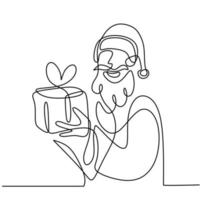 ononderbroken enkele regel kerstman met de hand getekend afbeelding silhouet. happy santa staande pose en het geven van geschenkdoos. kerst kerstman. concept lijntekeningen vakantie voor kerstmis en nieuwjaar. vector