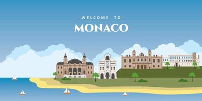 panoramisch uitzicht op monaco met architectonische monumenten. welkom bij de briefkaart van Monaco. reis- en safariconcept. Europese wereld reizen sightseeing vakantie vectorillustratie vector