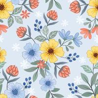 geel oranje en blauw bloemen ontwerp naadloos patroon. vector