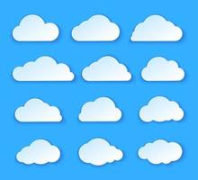 abstract papier wolken set. wit papier wolken ontwerp Aan blauw achtergrond. vector illustratie