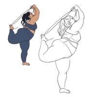 de schets van een vol vrouw figuur in een trainingspak is betrokken. schets van een silhouet van een groot vrouw in ondergoed. bodypositive vrouw lichaam. vector illustratie. kleur en contour illustratie