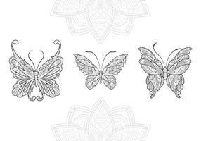 verzameling van monochroom etnisch mandala ontwerp in de vorm van vlinders. anti stress kleur bladzijde voor volwassenen vector