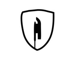 silhouet vector ontwerp van een speer in combinatie met een schild. het beste voor logo's, insignes, emblemen, pictogrammen, beschikbaar in eps 10.