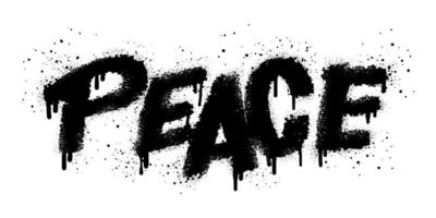 verstuiven geschilderd graffiti vrede woord in zwart over- wit. druppels van gespoten vrede woorden. geïsoleerd Aan wit achtergrond. vector illustratie