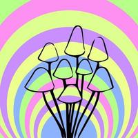 icoon, achtergrond met gekleurde golven en silhouet champignons in psychedelisch hippie stijl. vector