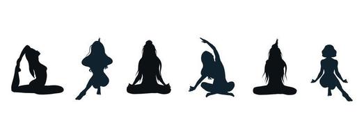 silhouetten, schaduwen van meisjes in verschillend yoga poseert. vector