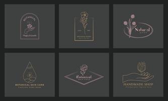 botanisch bloemen element hand- getrokken logo met wild bloem en bladeren vector