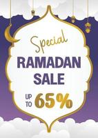 bewerkbare Ramadan uitverkoop poster sjabloon. met papier besnoeiing ornamenten, maan en lantaarns. ontwerp voor sociaal media en web. vector illustratie