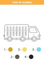 kleur cartoon vrachtwagen op nummer. transport werkblad. vector
