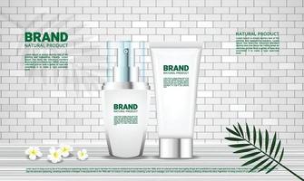 achtergrond voor cosmetica producten met bakstenen muur en houten vloer natuurlijke concept vector