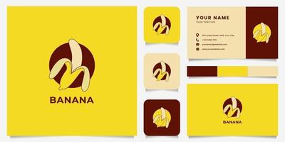 kleurrijke gepelde banaan embleem logo met sjabloon voor visitekaartjes vector