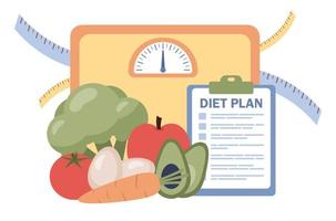 eetpatroon plan met gezond voedsel. voedingsdeskundige concept. gewicht verlies, calorie controle en fysiek werkzaamheid. vector vlak illustratie