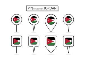 reeks van vlak pin Jordanië vlag icoon in verschillend vormen vlak pin icoon illustratie ontwerp. vector