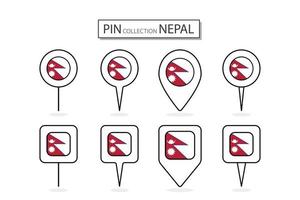 reeks van vlak pin Nepal vlag icoon in verschillend vormen vlak pin icoon illustratie ontwerp. vector
