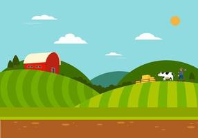 boerderij tafereel met natuur landschap.boer met platteland.landbouwgrond vetor illustratie vector