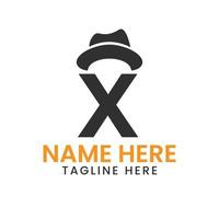 brief X mijne heren hoed logo ontwerp concept met cowboy hoed icoon sjabloon vector