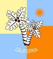 Californië tropisch lijn kunst etiket sjabloon. gemakkelijk vector embleem met kokosnoot palm boom en zon. t-shirt afdrukken sjabloon.