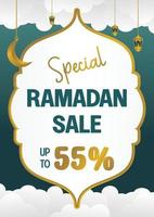 bewerkbare Ramadan uitverkoop poster sjabloon. met papier besnoeiing ornamenten, maan en lantaarns. ontwerp voor sociaal media en web. vector illustratie