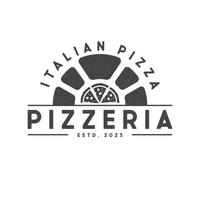 oven en pizza logo sjabloon vector. wijnoogst pizzeria logotype met grunge. Italiaans pizza vlak logo ontwerp. vector