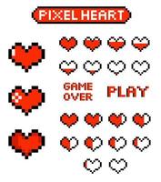 pixel hart reeks spel leven bar icoon, 8 beetje vector illustratie voor computer spel. web knop,