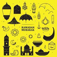 Ramadan kareem, Ramadan mubarak Islamitisch ontwerp pictogrammen vector set. Ramadan symbool, icoon reeks