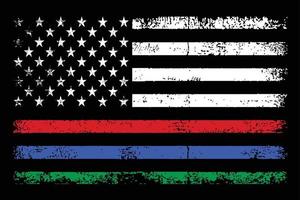 dun blauw, groen en rood lijnen in eer van brandweerlieden, wet handhaving officieren en de Verenigde Staten van Amerika leger ontwerp vector